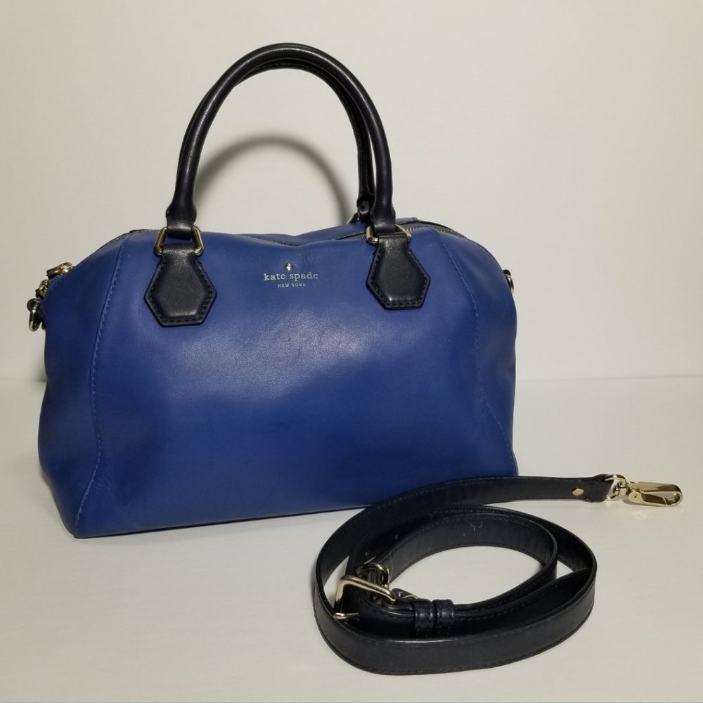 Kate Spade Blue Leather Catherine Street Pippa Satchel Crossbody Handbag